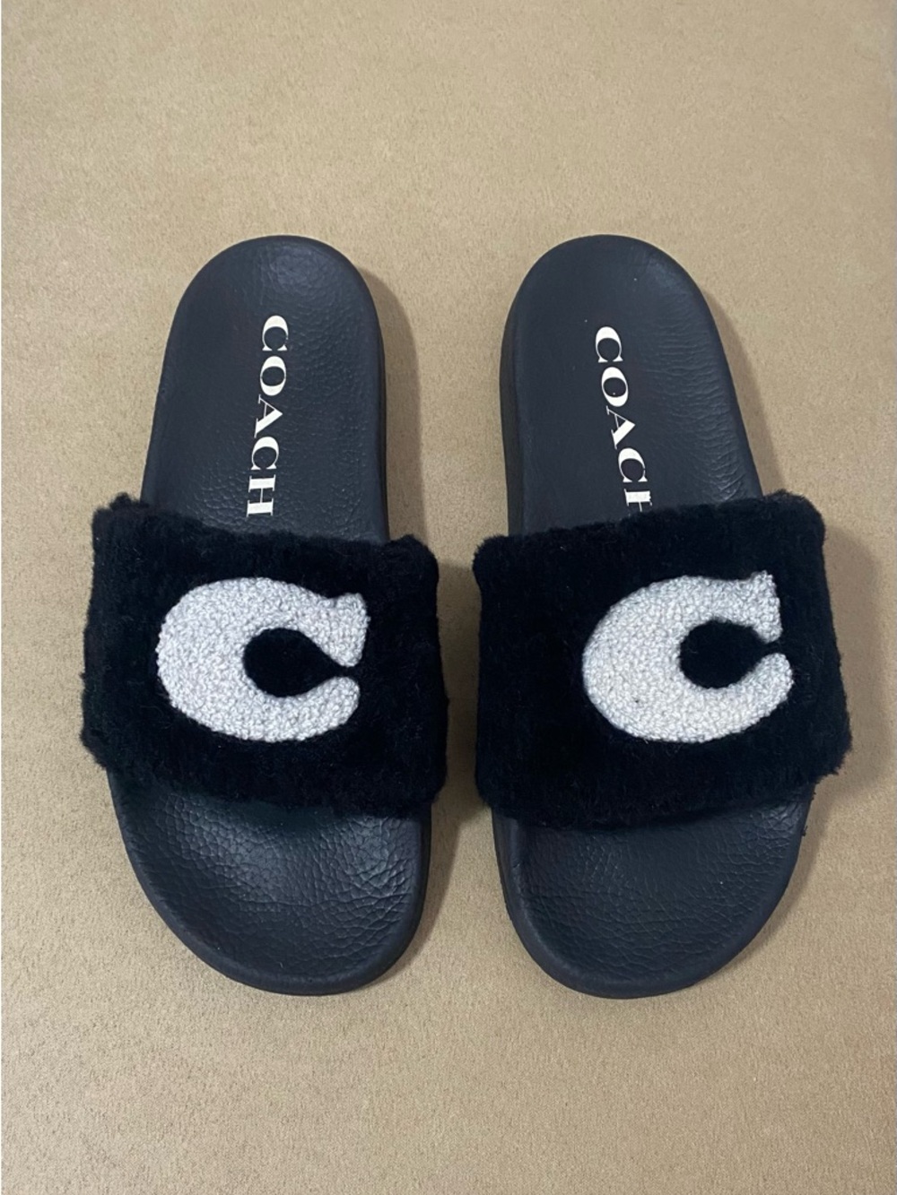 Coach Black Slide Sandals with White Logo Detail - Picture 2 of 12